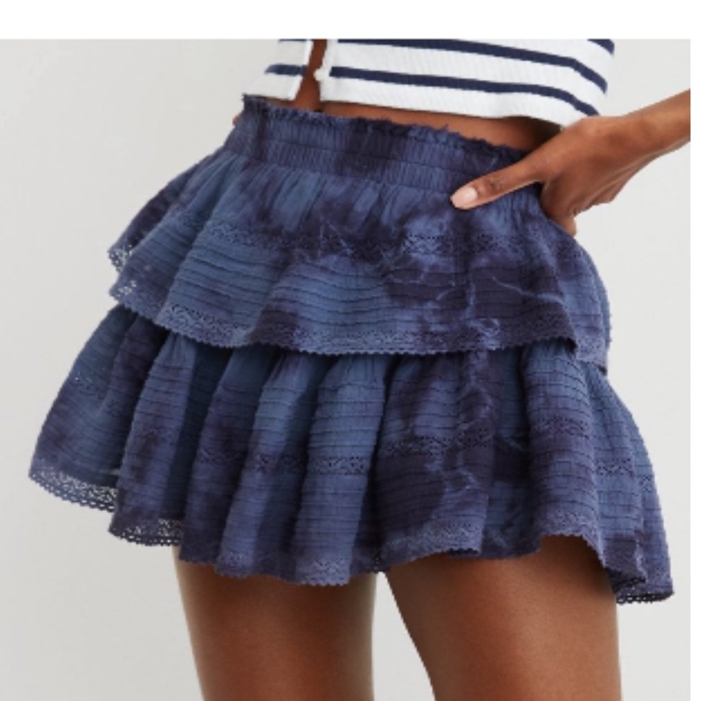 Aerie Rock 'n' Ruffle Dark Blue Tie Dye Mini Skirt